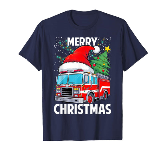 Firetruck Santa Sleigh Fireman Christmas Firefighter T-Shirt