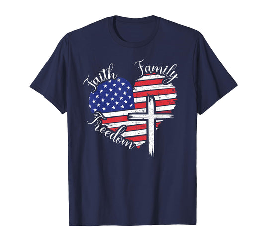 Faith Family Freedom Heart Christian American 4th of July T-Shirt