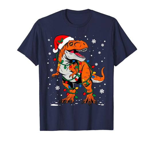 Dinosaur T rex Tree Christmas Funny Xmas Dino Boys Kids T-Shirt