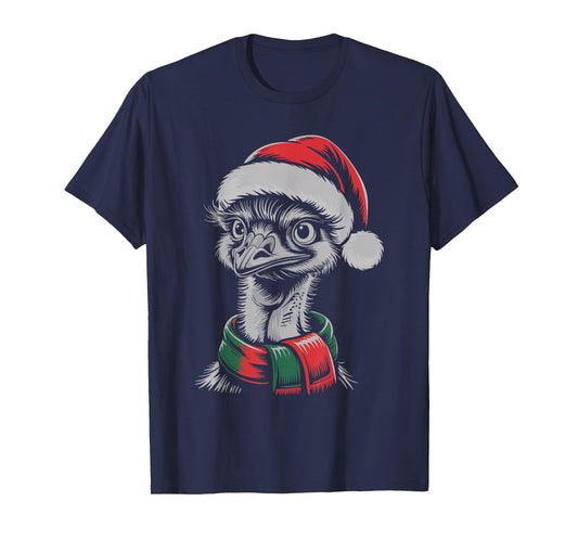 Emu Xmas Santa Hat Scarf Christmas Costume T-Shirt