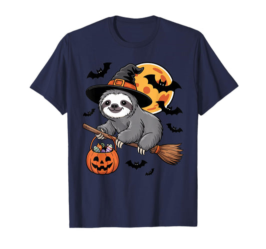 Cute Sloth Halloween Witch Hat Jack-o-Lantern Candy Bucket T-Shirt