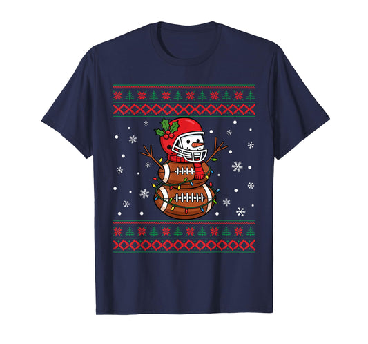 Merry Christmas Football Snowman Holiday Ugly Xmas Pajamas T-Shirt