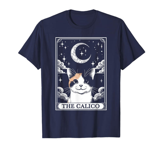 Tarot Card Vintage Crescent Moon Calico Cat Mom Cat Lovers T-Shirt for Men Women Kids