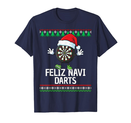 Feliz Navi Darts Dartboard Christmas Funny Ugly Christmas T-Shirt