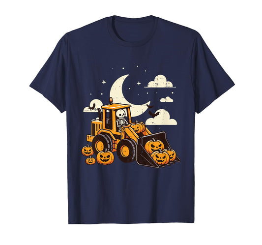 Kids Bulldozer Construction Pumpkin Halloween Toddler Boys Kids T-Shirt