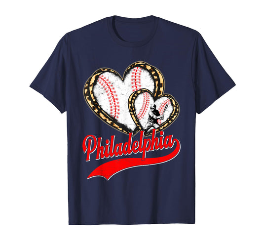 Vintage Philadelphia Baseball Leopard Heart Baseball Fans T-Shirt