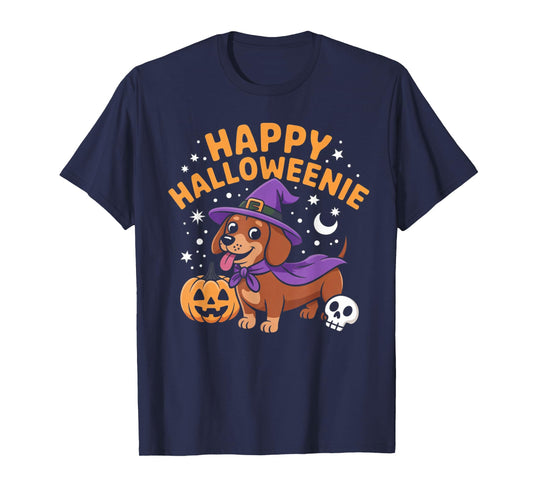 Dachshund Weiner Dog Witch Happy Halloweenie T-Shirt
