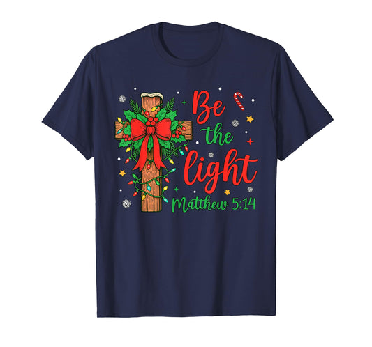 Be The Light Christian Christmas Cross Bow Floral Women T-Shirt