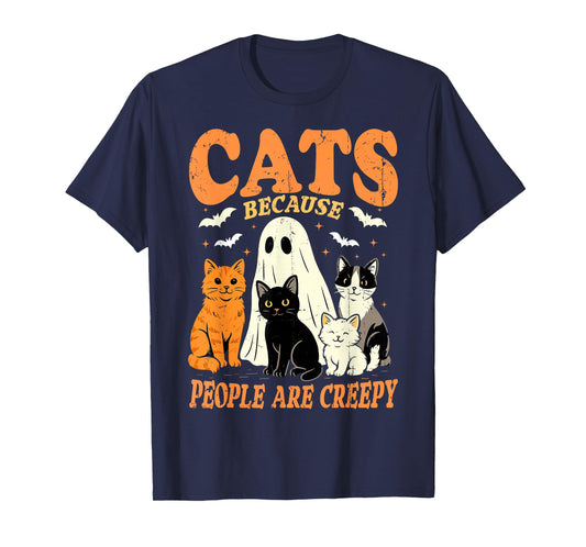 Cats Because People are Creepy Funny Halloween Cat Lovers T-Shirt