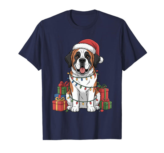 Cute Saint Bernard Santa Hat Christmas Dog Lover Holiday T-Shirt