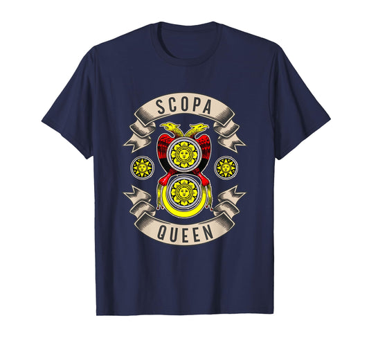 Scopa Queen Italian Card Game Girls Vintage Sun Women T-Shirt