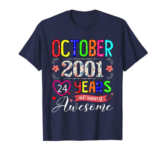 24 Year Old October 2001 Floral 24th Birthday Girl Women T-Shirt