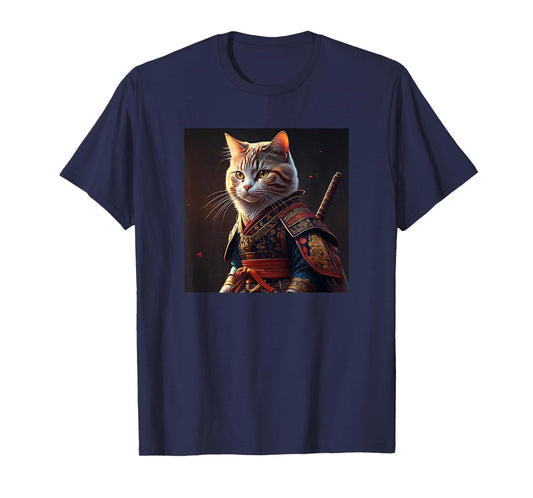 Kawaii Samurai Cat Portrait - Vintage Japanese Art Anime Cat T-Shirt