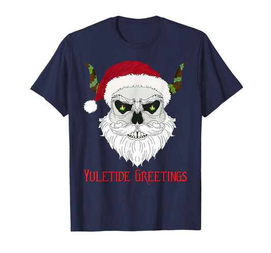 Dark Yuletide Skull Santa Design in Red, White, and Black T-Shirt
