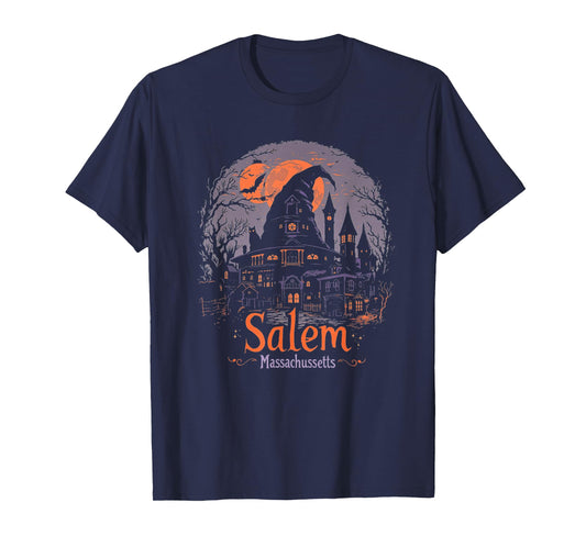 Vintage Salem Massachusetts Halloween Skyline Cityscape T-Shirt