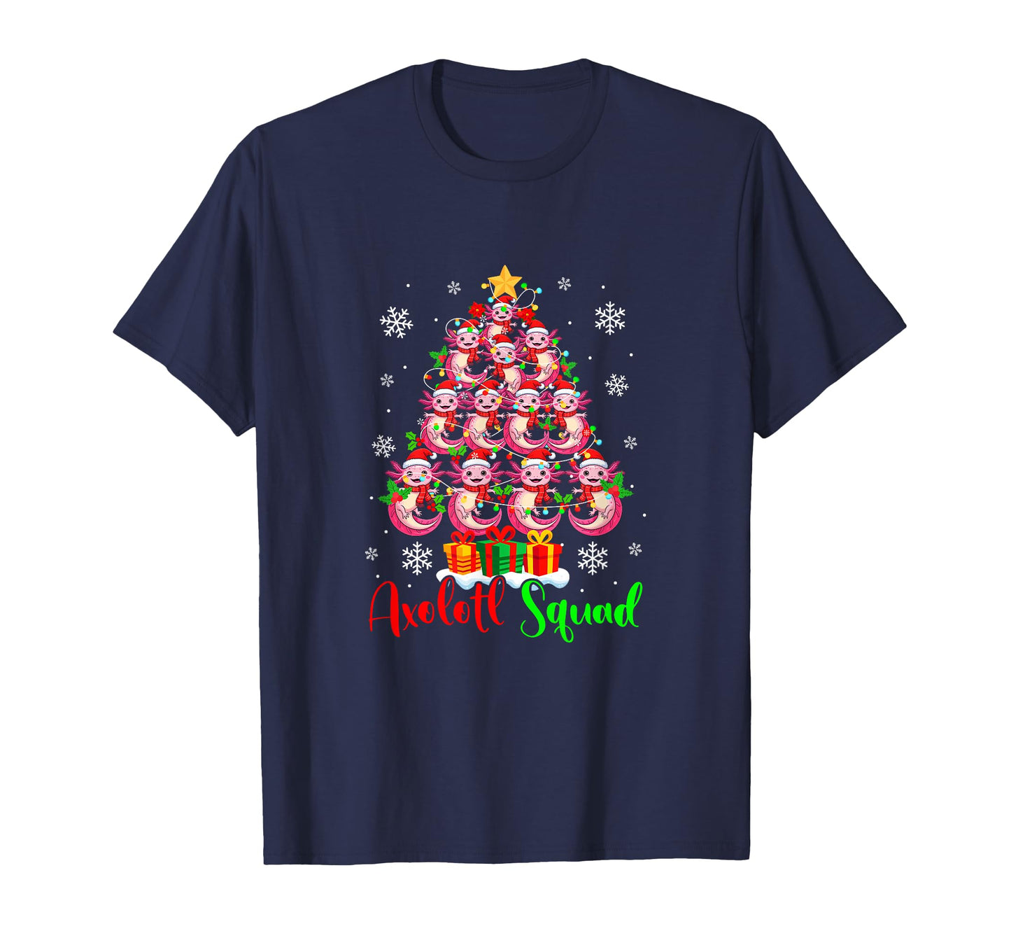 Axolotl Squad Group Santa Axolotls As Colorful Xmas Tree T-Shirt