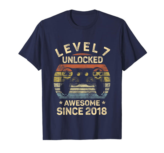 Kids Level 7 Unlocked 7th Birthday 7 Year Old Gifts Gamer Bday T-Shirt