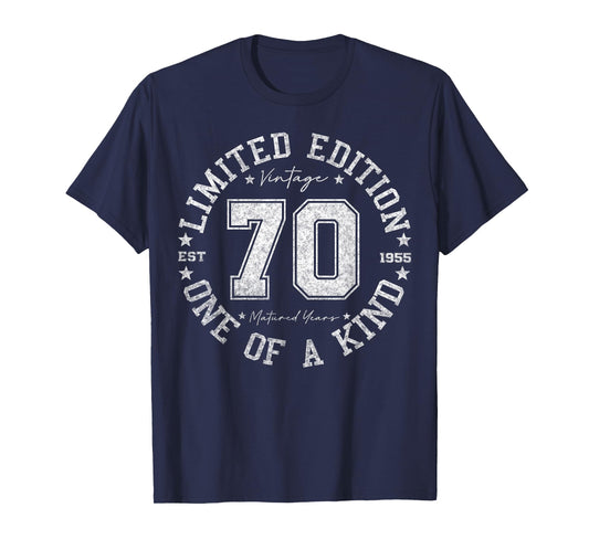 Retro One Of a Kind Shirts For Men Women 2025 70th Birthday T-Shirt, Unisex-Adult, Short Sleeve, Black, Small, Vintage, Number, Cotton Blend, Machine Wash, T-Shirt