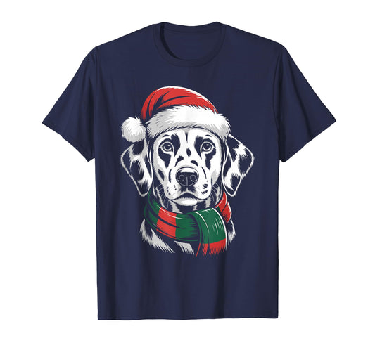 Dalmatian Dog Xmas Santa Hat Scarf Christmas Costume T-Shirt