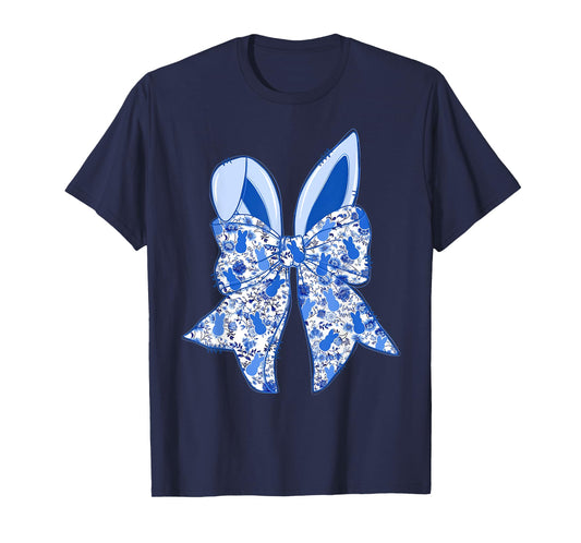 Chinoiserie Bunny Rabbit Vintage Blue And White Happy Easter T-Shirt