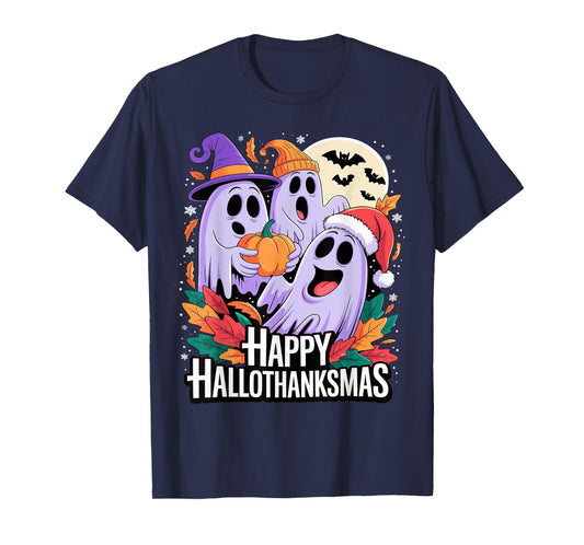 Happy Hallothanksmas Ghosts and Pumpkins T-Shirt