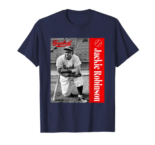Baseball Freaks Jackie Robinson Baseball Theme T-Shirt - Black, Small, Unisex-Adults, Short Sleeve, T-Shirt