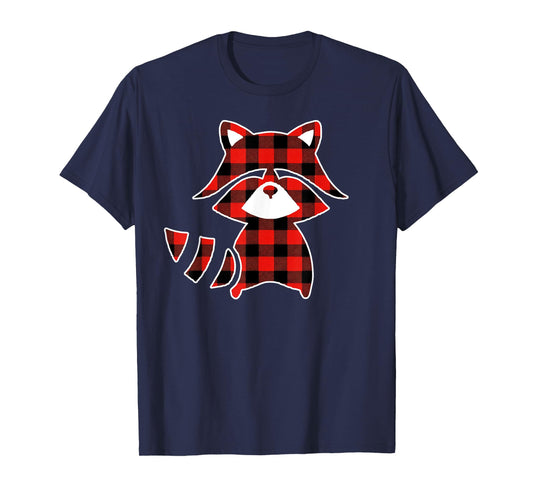 Red Buffalo Plaid Pajama Raccoon Christmas T-Shirt