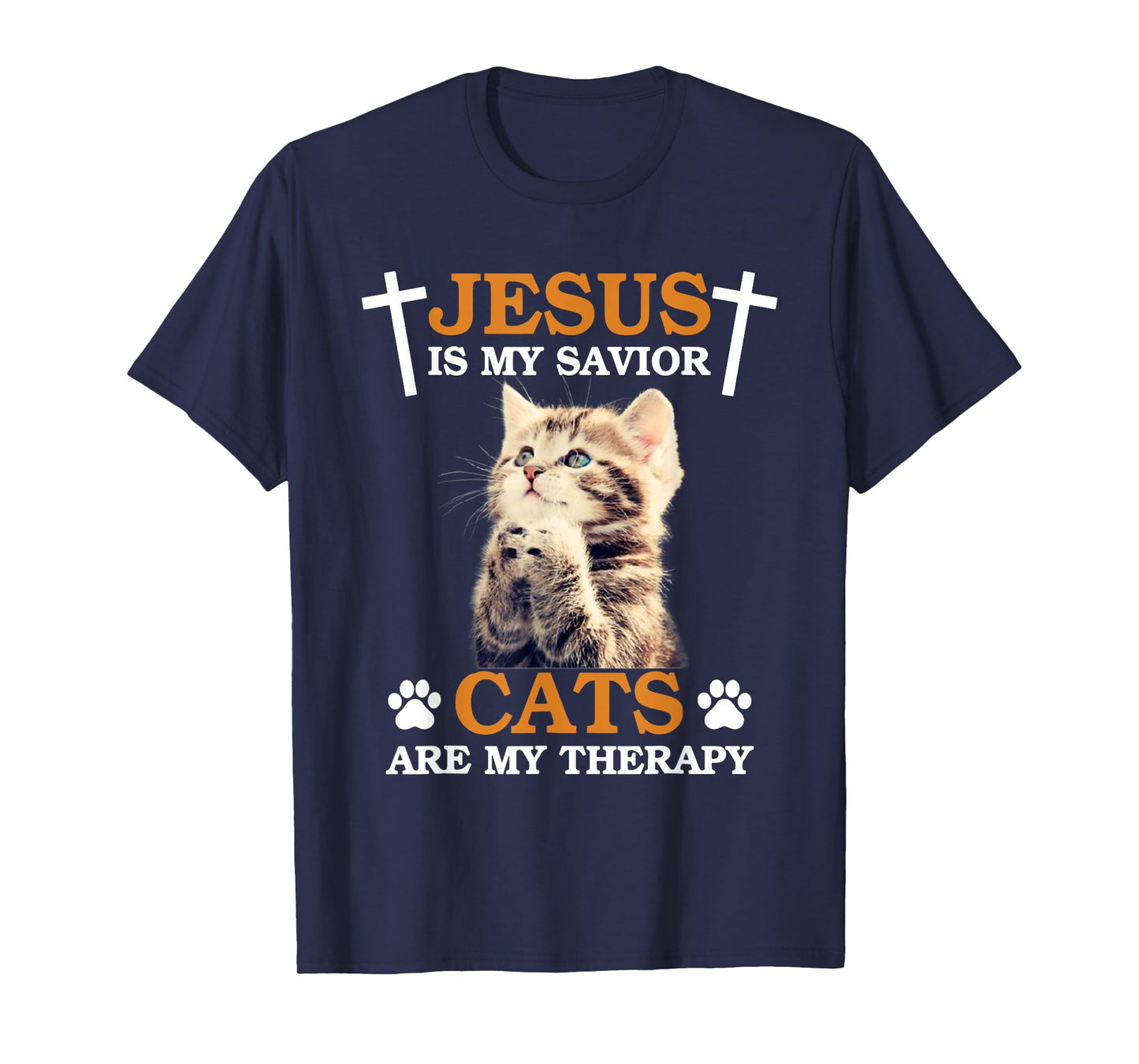 Jesus is My Savior Cat are My Therapy Christians Cat Lover Men Women T-Shirt