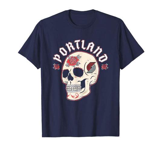 NBA Portland Trail Blazers Halloween Floral Skull T-Shirt