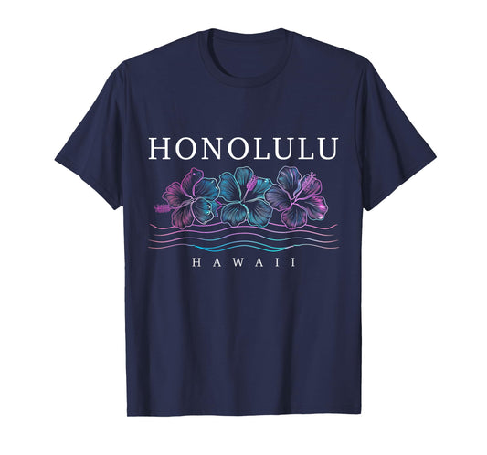 Honolulu Hawaii Hawaiian Hibiscus Flowers Surfer Souvenir T-Shirt