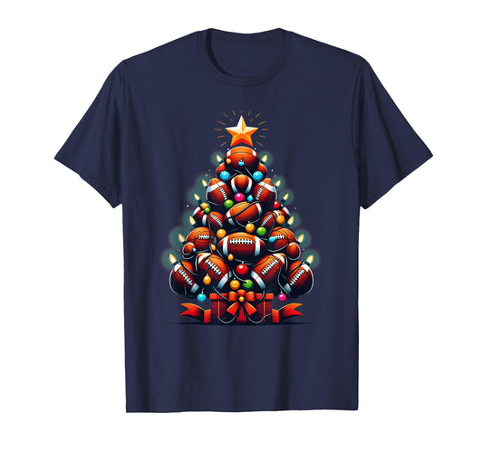 American Football Christmas Tree Xmas Pajamas Player Coach T-Shirt