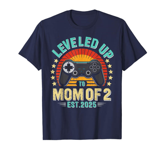 funny Leveled Up to Mom of 2 Mother's Day retro vintage Tee T-Shirt