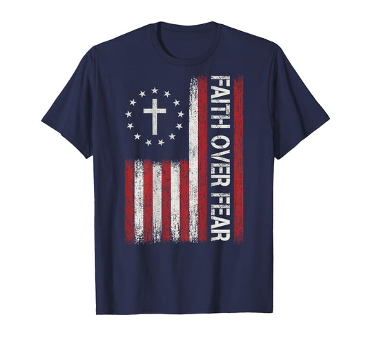 Faith Over Fear God Jesus Christian Bible Cross Religious T-Shirt