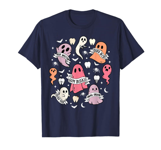 Dentist Ghost Spooky Halloween Dental Hygienist Assistant T-Shirt