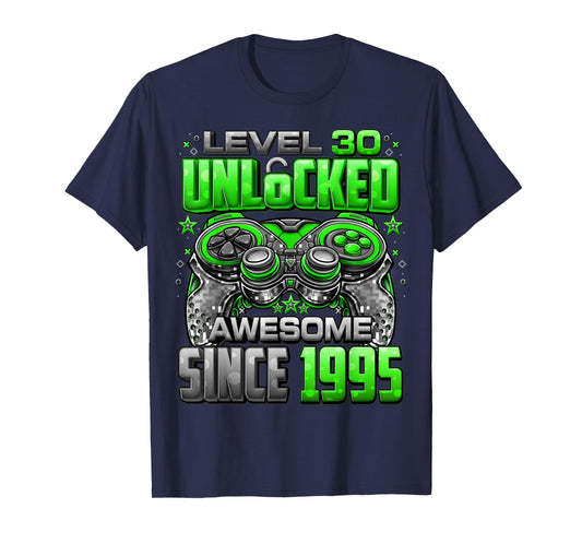 Level 30 Unlocked Awesome Since 1995 30th Birthday Gaming T-Shirt