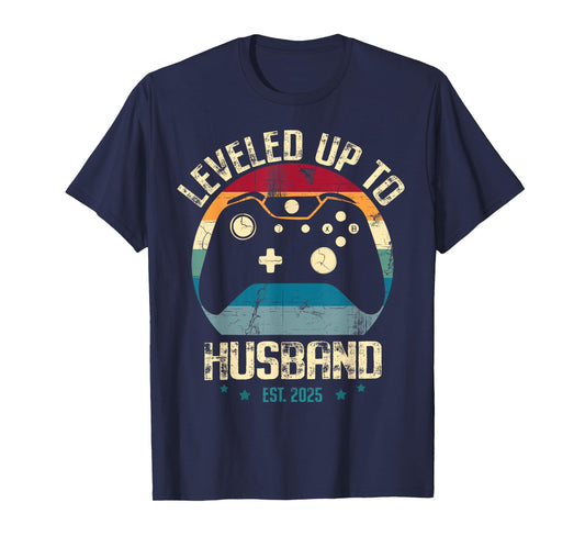 Leveled Up To Husband est 2025 Newly Married Gamer Bachelor T-Shirt
