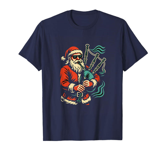 Cool Santa Playing Bagpipes Xmas Bagpiper Musician T-Shirt