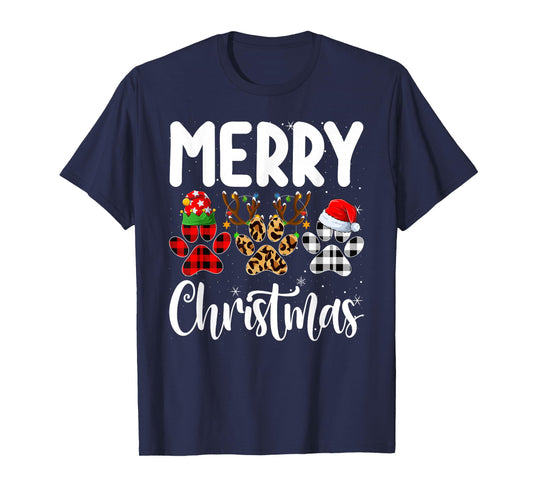 Dog Paw Christmas Elf Reindeer Santa Puppy Dog Lover Xmas T-Shirt