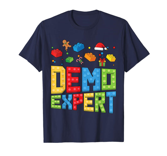 Demo Expert Block Building Brick Builder Santa Christmas T-Shirt