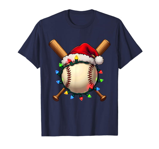 Santa Sports For Men Boys Christmas Day Baseball Player Cool T-Shirt