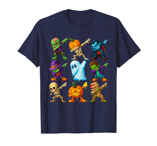 Dabbing Skeleton Zombie Scary Pumpkin Mummy Halloween boy T-Shirt
