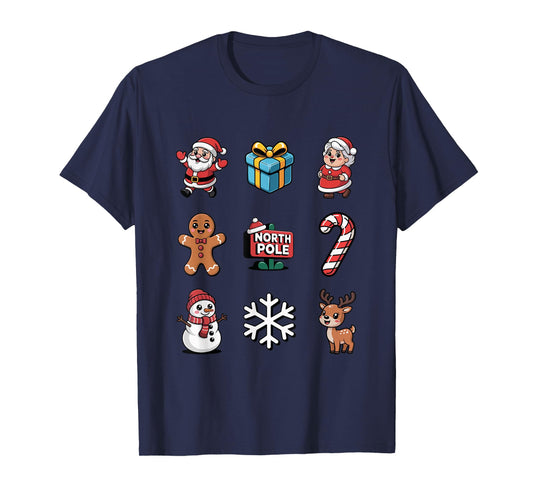 Cute Xmas Characters Santa Candy Cane Snowman T-Shirt