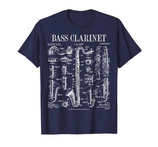 Bass Clarinet Player Clarinetist Vintage Patent Musician T-Shirt