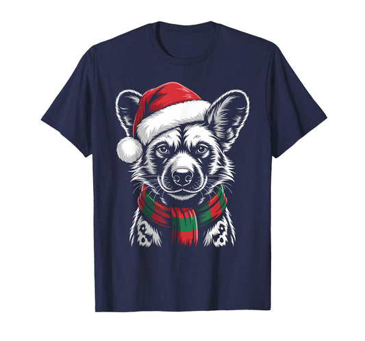 African Wild Dog Xmas Santa Hat Scarf Christmas Costume T-Shirt