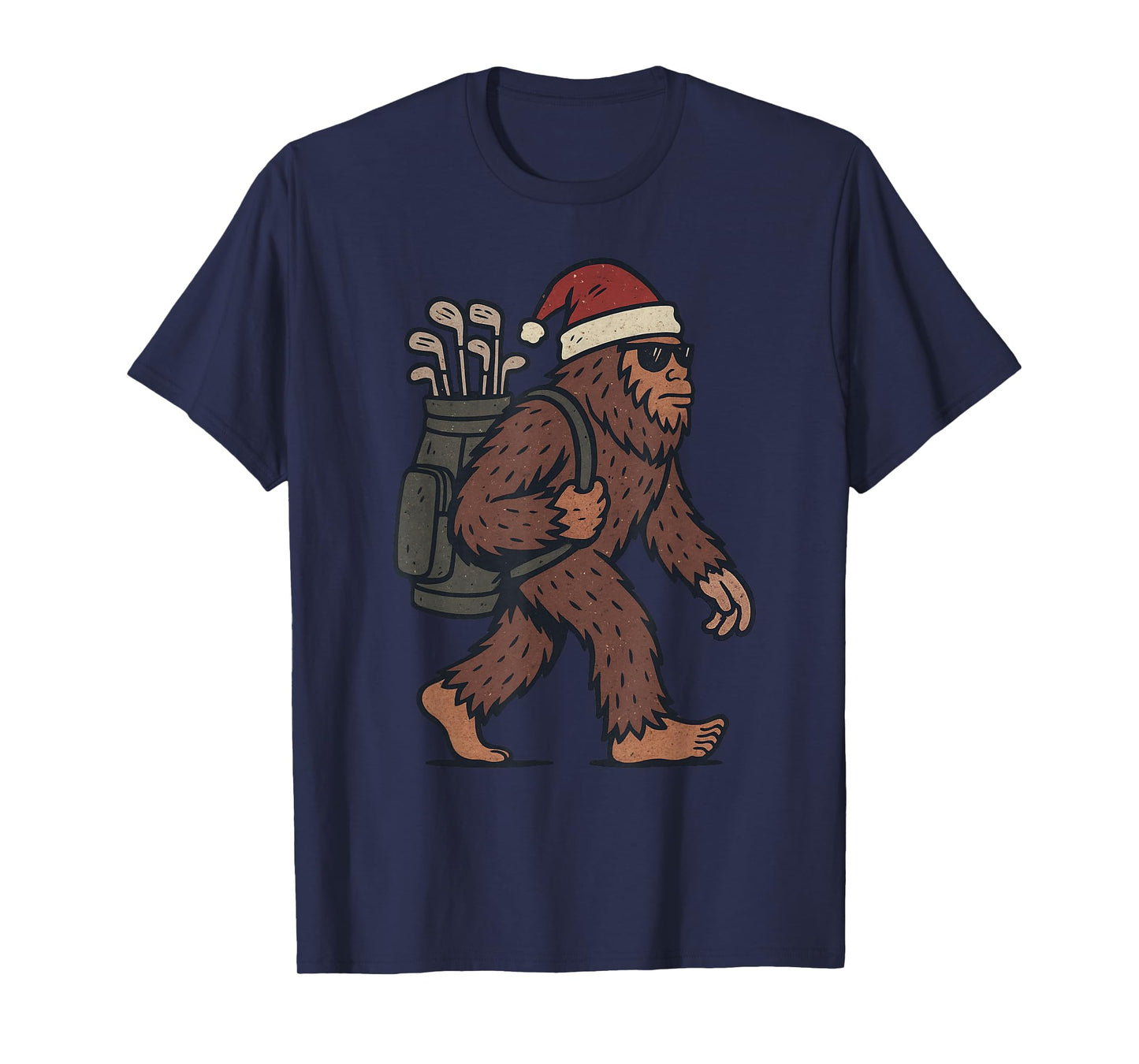Sasquatch Playing Golf Christmas Vintage Funny Xmas T-Shirt