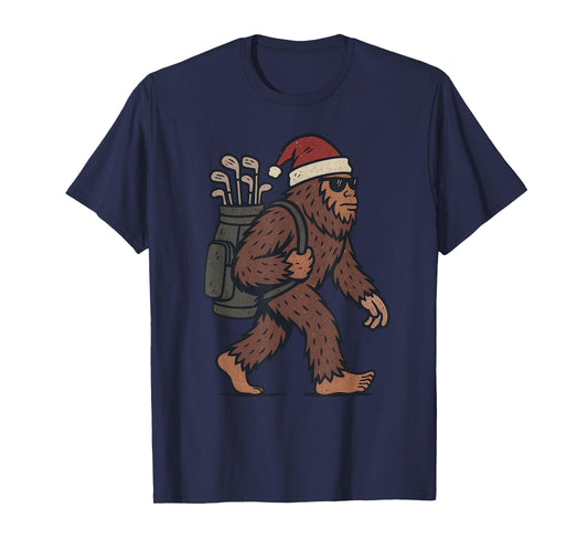 Sasquatch Playing Golf Christmas Vintage Funny Xmas T-Shirt