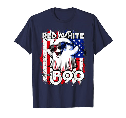 Red White and Boo Ghost Patriotic American Halloween T-Shirt