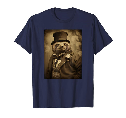 Funny Sloth Photo Victorian Animal Portrait Vintage Sloth T-Shirt