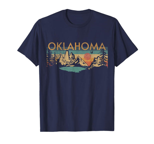 Oklahoma USA Outdoor Vintage Unisex-Adults Retro Sunset T-Shirt Grey Small