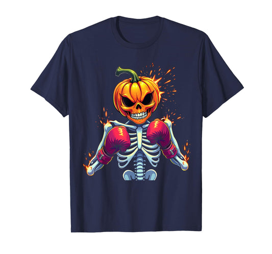 Pumpkin Head Skeleton Boxing Halloween Spooky Fighter T-Shirt
